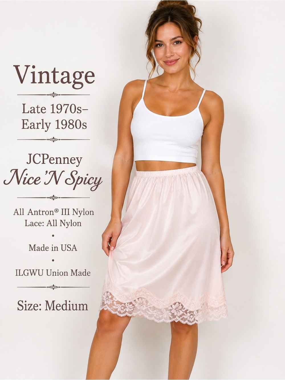 Vintage JCPenney Nice N Spicy Pink Lace Half Slip M